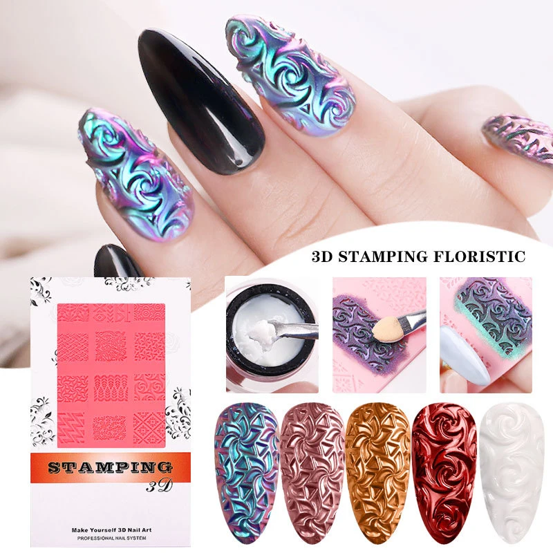 4D Sculpture Nail Art Mold Set Silicone Printing Plastic Template 3D Relief Nail  Art Silicone Printing Template Manicure Tool - Aliexpress