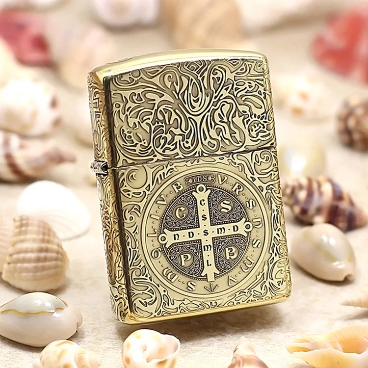 Genuine Zippo oil lighter copper windproof Constantine carving cigarette Kerosene lighters Gift With anti-counterfeiting code