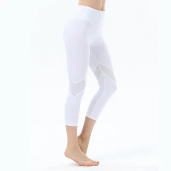 Newly Sexy Women Yoga Leggings Capri Pants Leggings Sport Fitness Gym High Waist Mesh 3/4 Trousers 5