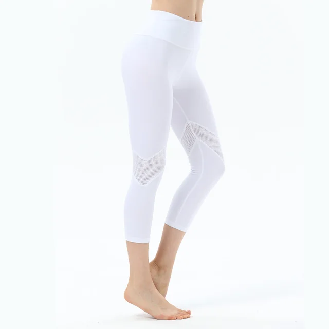 Newly Sexy Women Yoga Leggings Capri Pants Leggings Sport Fitness Gym High Waist Mesh 3/4 Trousers 5