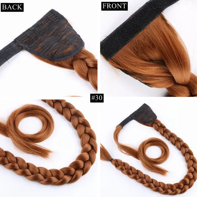 90cm 36inch Super Long Wrap Around Jumbo Pre Braided Ponytail Ombre Brown Blonde Synthetic Hair Extensions #30