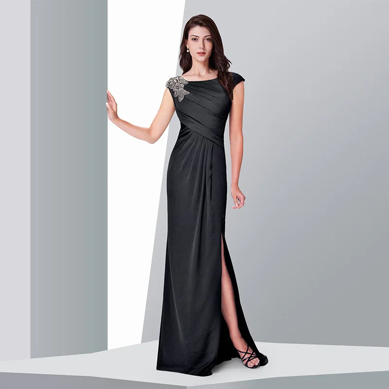 

Simple Beading Evening Dress 2019 Mermaid Pleated Split Front Sleeveless Scoop Dress Sexy Dress for Party