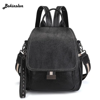 

Bokinslon Split Leather Woman's Casual Backpack Wild Multifunctional Backpack Female Small Backpack