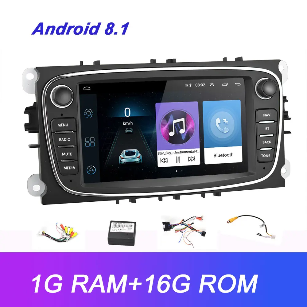 Camecho 2 Din Android 8.1 Car Multimedia player GPS Navigation 7'' Touch Radio for Ford Focus Mondeo C-MAX S-MAX Galaxy II Kuga - Цвет: 1G 16G