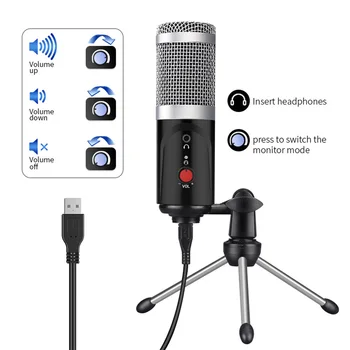 

USB Computer Microphone Studio Microphone Condenser Microphone For Phone Karaoke Microfone With Sound Card + Tripod