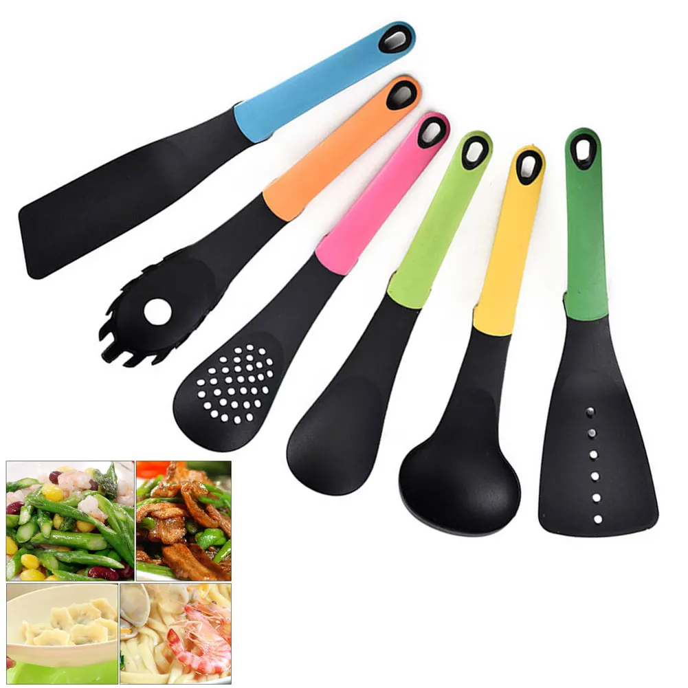 6 Pieces Set Spaghetti Spoon Spatula Long Handle Heat Resistant Cooking Tool Nylon Slot Gadget Cookware Kitchen Utensil