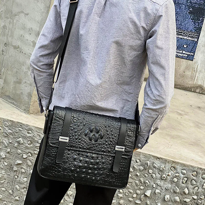 Мужская сумка-мессенджер из натуральной кожи с текстурой крокодила, маленькие мужские сумки из воловьей кожи