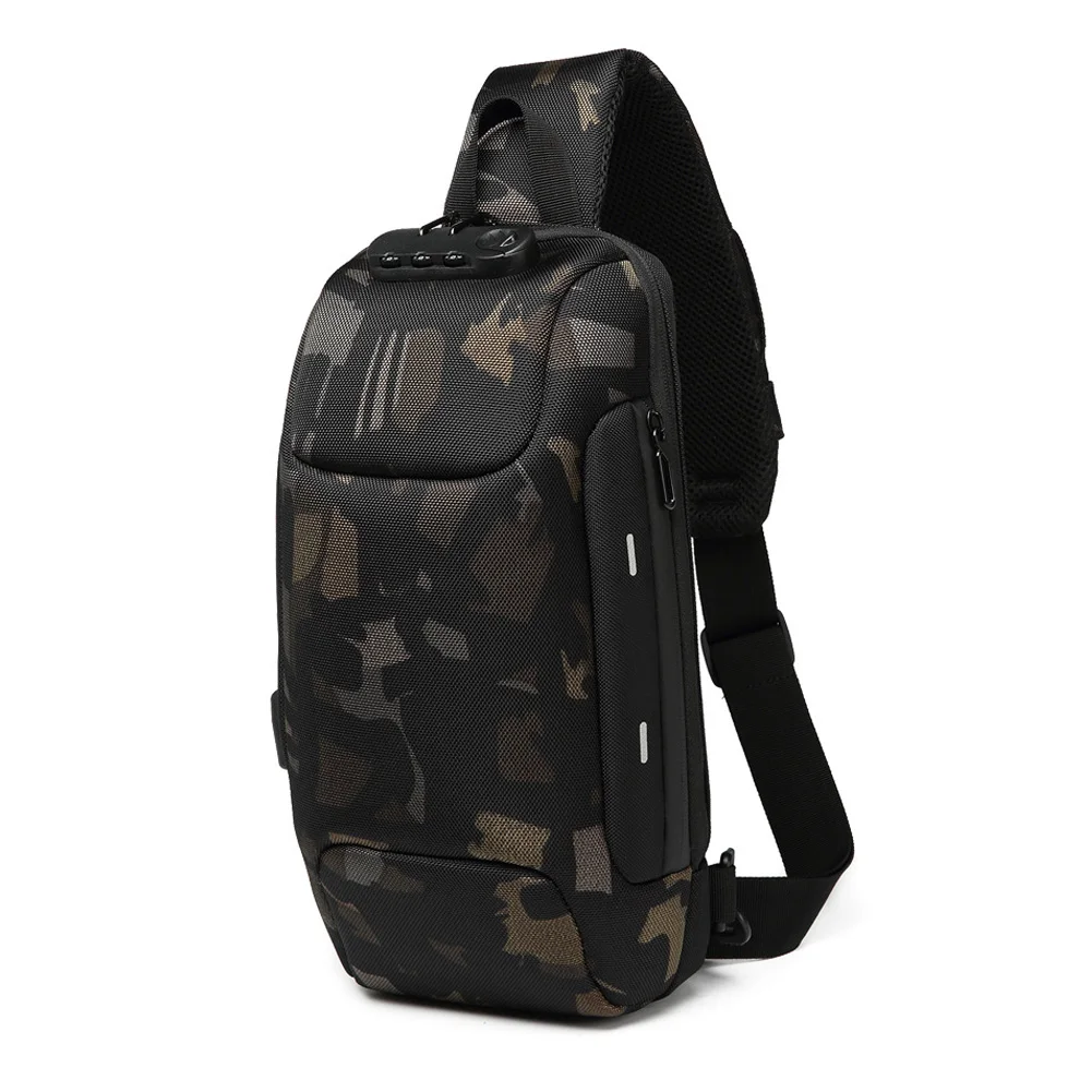 camouflage Противоугонная сумка на ремне через плечо, водонепроницаемая нагрудная сумка с usb зарядным портом, легкая J9 - Цвет: camouflage