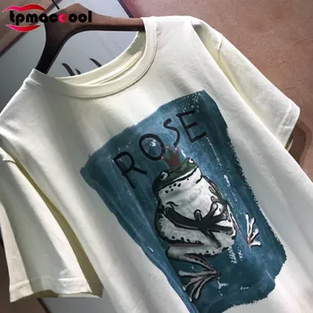 

Tpmaccool luxury designer Summer women 2020 Frog Cartoon Animal Lettered Pattern Loose Cotton Short-Sleeve round Collar tshirt