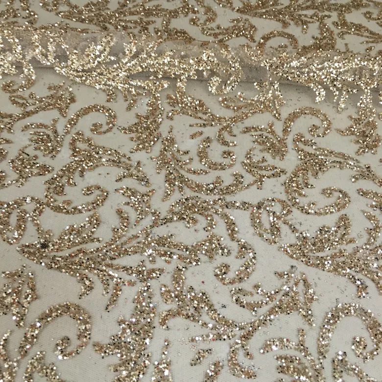 

European Rattan Pattern Bronzing Sequin Mesh Fabric Party Wedding Dress Designer Material Glitter Sequins Background Fabric