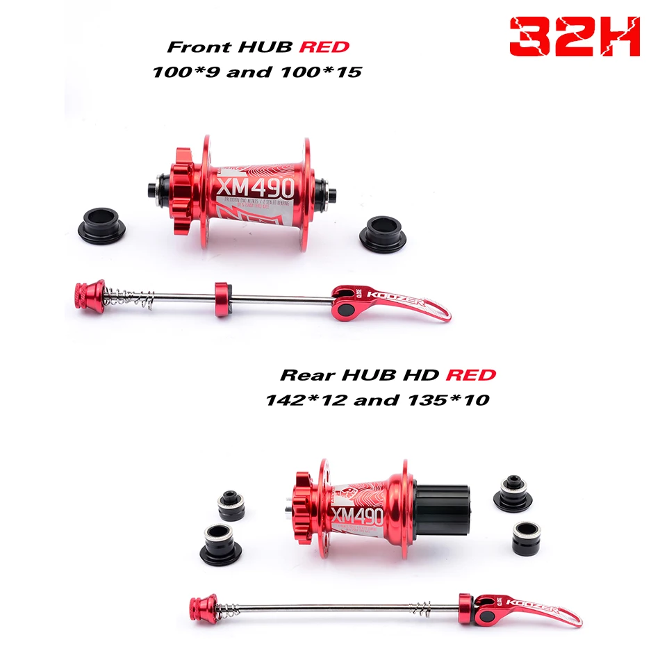 front rear hg red Koozer концентраторы 4 подшипника MTB горный велосипед концентратора сзади 10*135 мм QR100* 15 12*142 мм через 28/32/36 отверстиями дисковый тормоз велосипедные ступицы - Цвет: front rear hg red