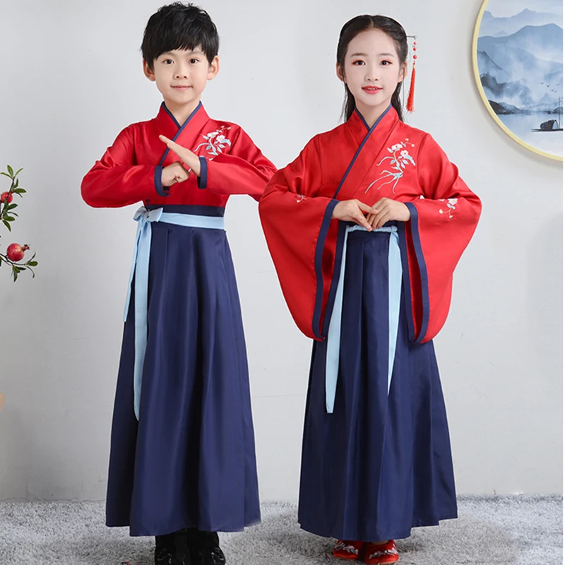 Традиционный китайский древний костюм, сценический костюм Hanfu для мальчиков и девочек, костюм Танга для детей, платье для выступлений, вечерние костюмы династии Цин