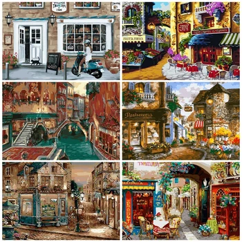 

AZQSD Oil Painting By Numbers Town DIY Unframe Acrylic Paint Home Decoration Coloring By Numbers Landscaape Handpainted Gift