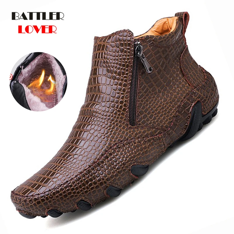 Mens Loafers Winter Shoes Men Loafers Leather Moccasin Crocodile Style Footwear Slip On Flat Driving Boat Shoes Classical Male