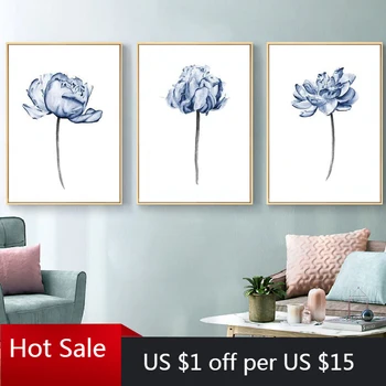 

Flowers Posters Print Kitchen Wall Decor Blue Peony Bedroom Wall Art Canvas Painting Pictures Posters Aesthetic Room Decorative