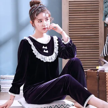 

Pajamas Suit Velour Sexy Nightwear Pyjamas 2PCS Sleep Set Women Autumn New Sleepwear Casual Velvet Homewear Home Clothing