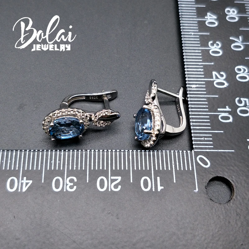Bolaijewelry, нано серьги с голубым топазом созданный драгоценный камень элегантный дизайн стерлингового серебра 925 ювелирные украшения для девочек партии, повседневная одежда