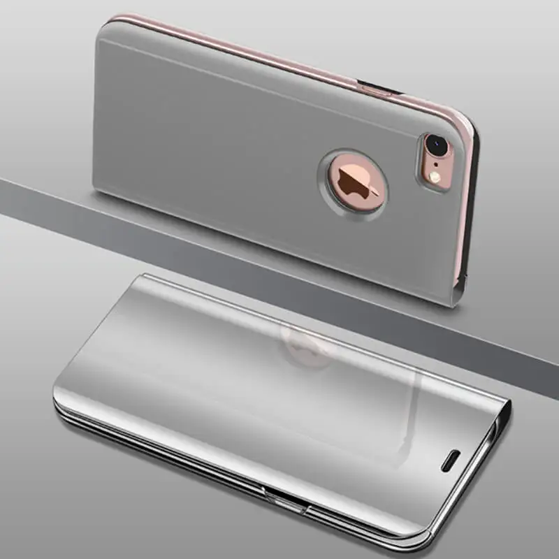 Elegant Leather Smart Mirror Phone Case with Holder Stand Feature
