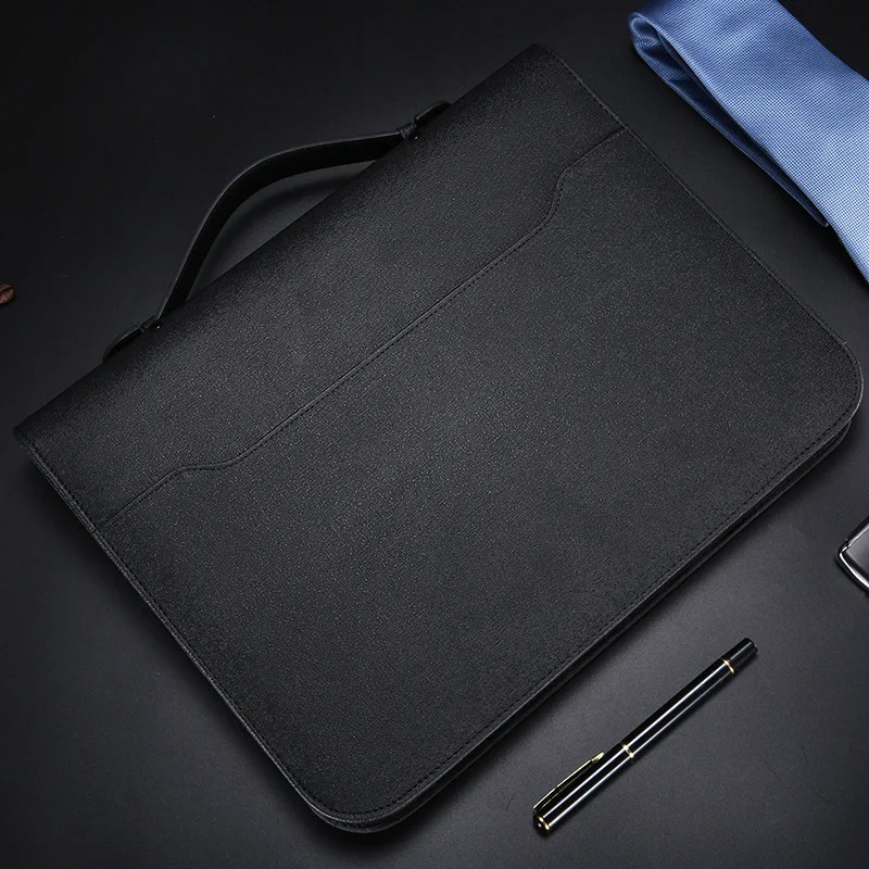 Черный A4 Padfolio папка для шкафа, роскошная Папка-органайзер, держатель для бизнес-колец, портфель на молнии, спиральный блокнот - Цвет: Черный