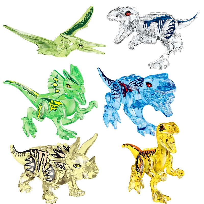 Jurassic Dinosaur World Building Blocks Series Velociraptor T-Rex Triceratops Figure Bricks Noctilucence Toys Crystal Diamond | Игрушки и