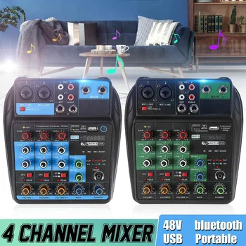 

LEORY 4 Channels Audio Mixer Mixing Console Portable w/USB Bluetooth DJ Sound Mixing MP3 Karaoke Players 48V Amplifier KTV Party