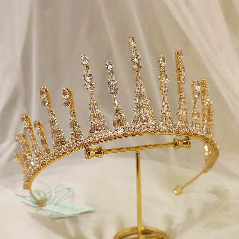 

AAA Zircon Tiaras Zirconia CZ Bridal Crowns Gold Prom Diadem Evening Dress Headband Gift Wedding Hair Jewelry Bride Accessories
