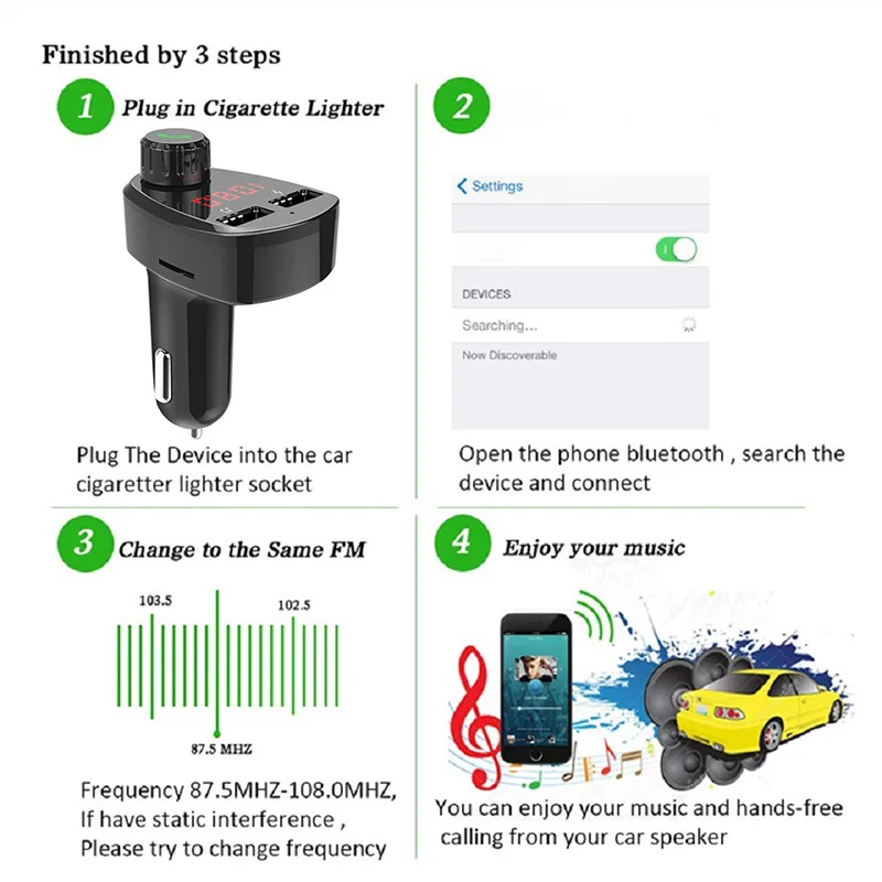 Pohiks Автомобильный MP3-плеер с громкой связью bluetooth 4,2, fm-передатчик, двойное зарядное устройство USB для samsung Galaxy S10e S9 S8 S10 plus, автомобильное зарядное устройство