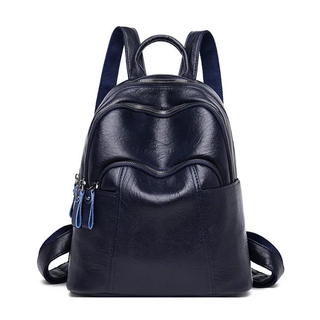 Женские кожаные рюкзаки с защитой от кражи, женские модные школьные сумки на плечо для девочек, повседневные сумки, женские рюкзаки - Цвет: Blue