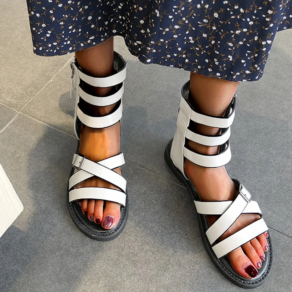 Rome Shoes Woman Flat Sandals Rope Classic Rivet Rock Open Toe Shoes Platforms with buckle side zipper Women's sandals sapato
