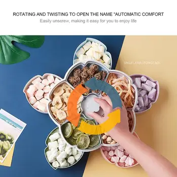

Porcelain Rotary Fruit Box Plastic Candy Box Sakura Shape Snack Bowl Double-Deck Dried Fruit Plate Storage Organizer Box