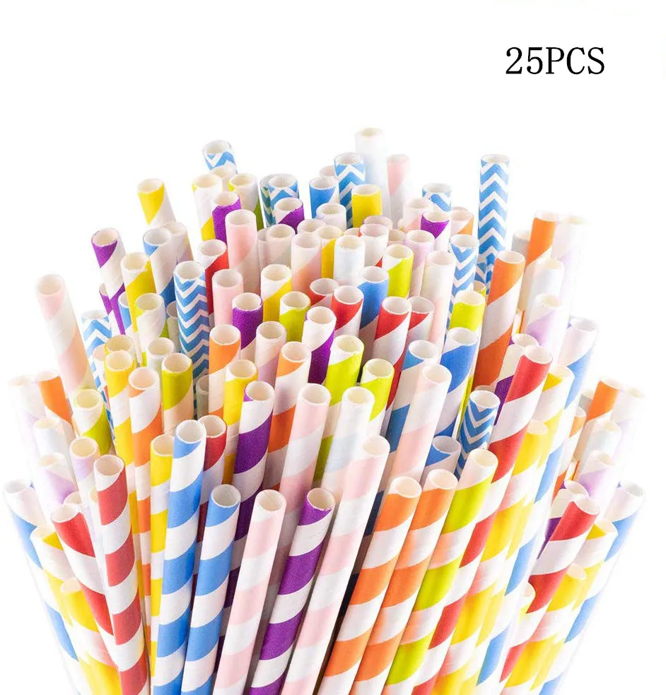 Бумажные соломинки-Sangabery 25 шт биоразлагаемые цветные полосатые бумажные соломинки для питья соков, гладкие, коктейли, рождественские, вечерние - Цвет: Random color
