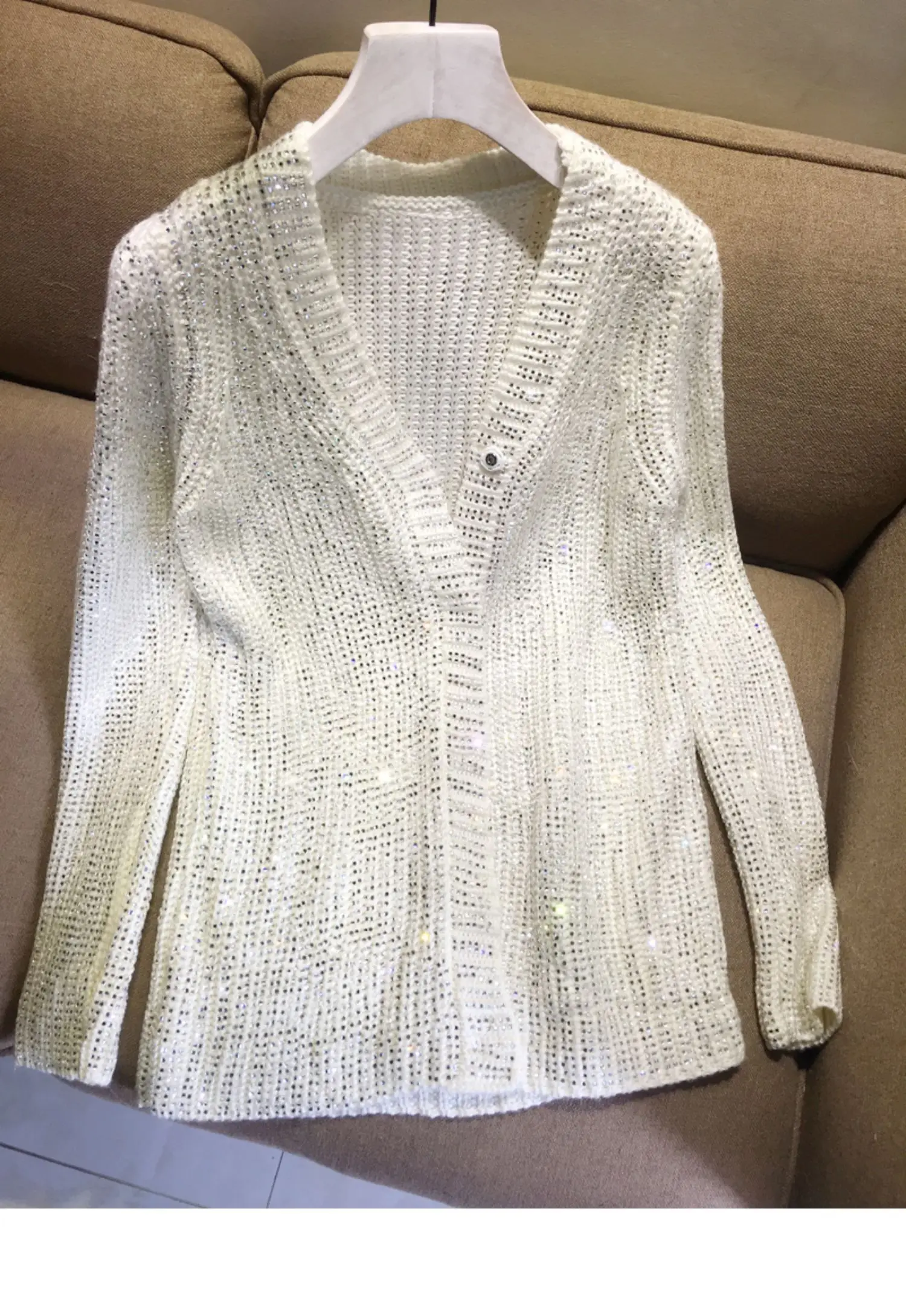 Европейский станция женщин тяжелой промышленности Стразы свитер джемпер горячего тиснения Блестящий Полный алмаз верхнее пальто