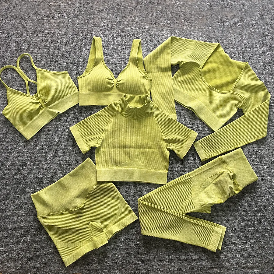 Washing Seamless Yoga Set Women Workout Pant Crop Top Shirt Shorts Gym Outfits Fitness Scrunch Leggings Active Suits