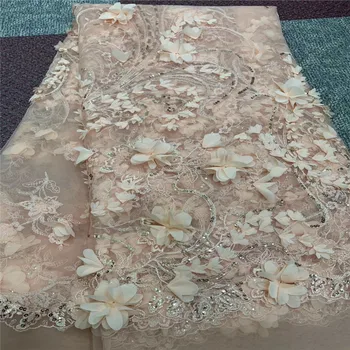 

Latest design African lace fabric 2019 high quality 3d applique French tulle lace fabric with sequins embroidered lace jh82-485