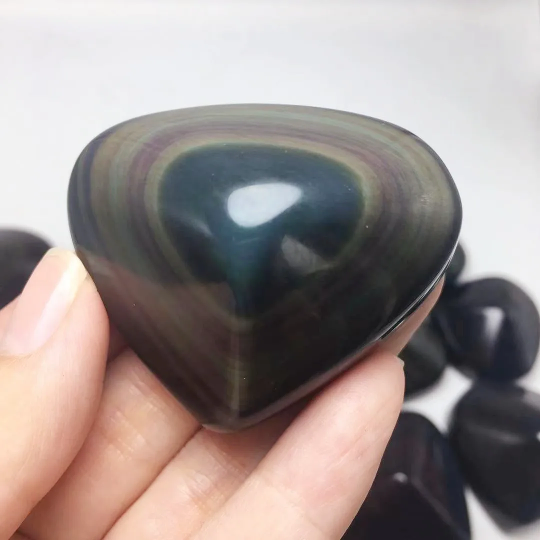 Natural Rainbow Obsidian Cat Eyes Quartz Crystal Heart Stones Healing Quartz Crystals And Minerals Specimen Decor Gift 3