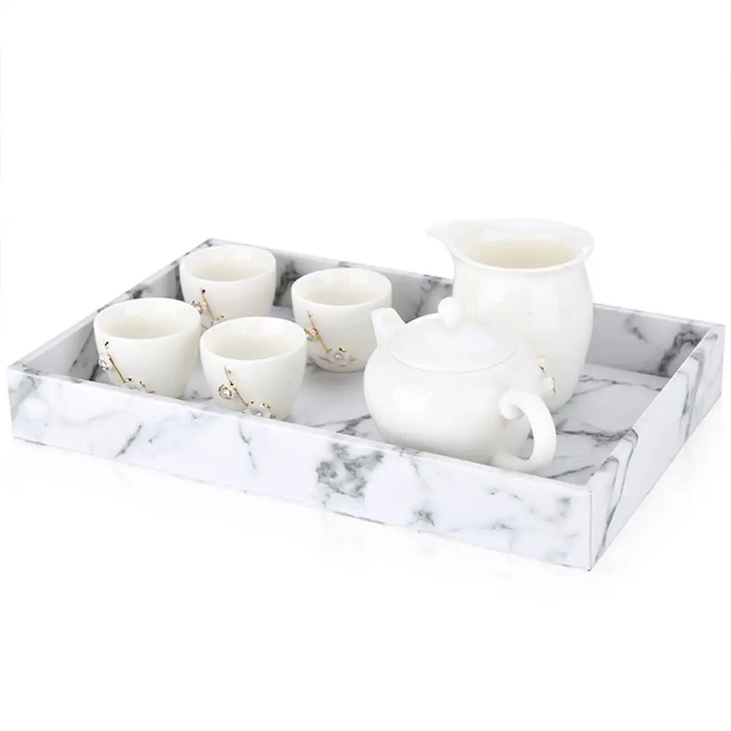Marble Looking Serving Tray PU Leather For Coffee Drinks Desserts Rectangle