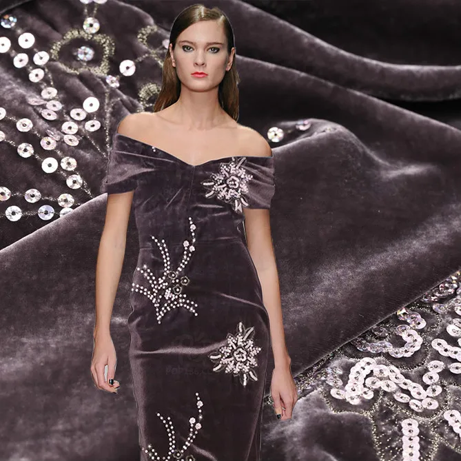 

114cm embroidered silk velvet fabric meter printed velvet silk fabric for dress autumn winter rayon fabric wholesale silk cloth