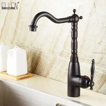

Deck Mounted Kitchen Faucets Single Handle Black Hot Cold Water Mixer Crane Oil Rubble Bronze Finished Copper Faucet