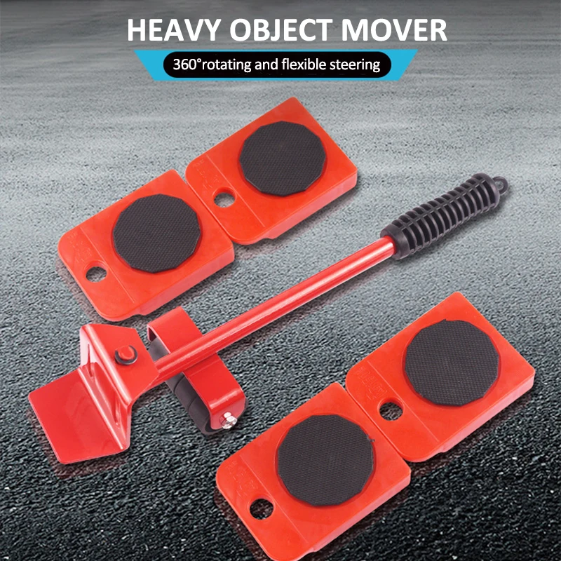 5Pcs Furniture Mover Tool Transport Lifter Set Heavy Stuffs Moving Wheeled Roller Bar Household Hand Tools Professional Sets-0