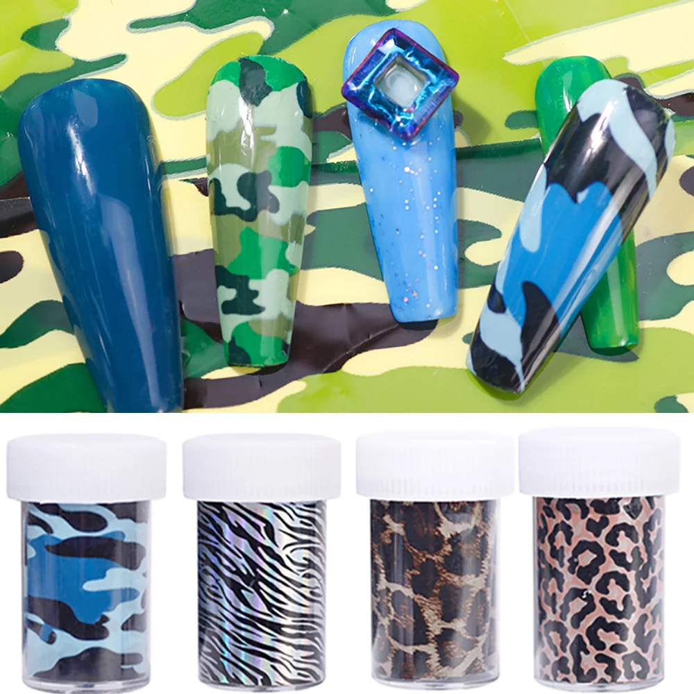 

Waterproof 3D Camouflage Laser Leopard Nail Transfer Foils Manicure Decals Starry Sky Stickers Nail Art Decorations
