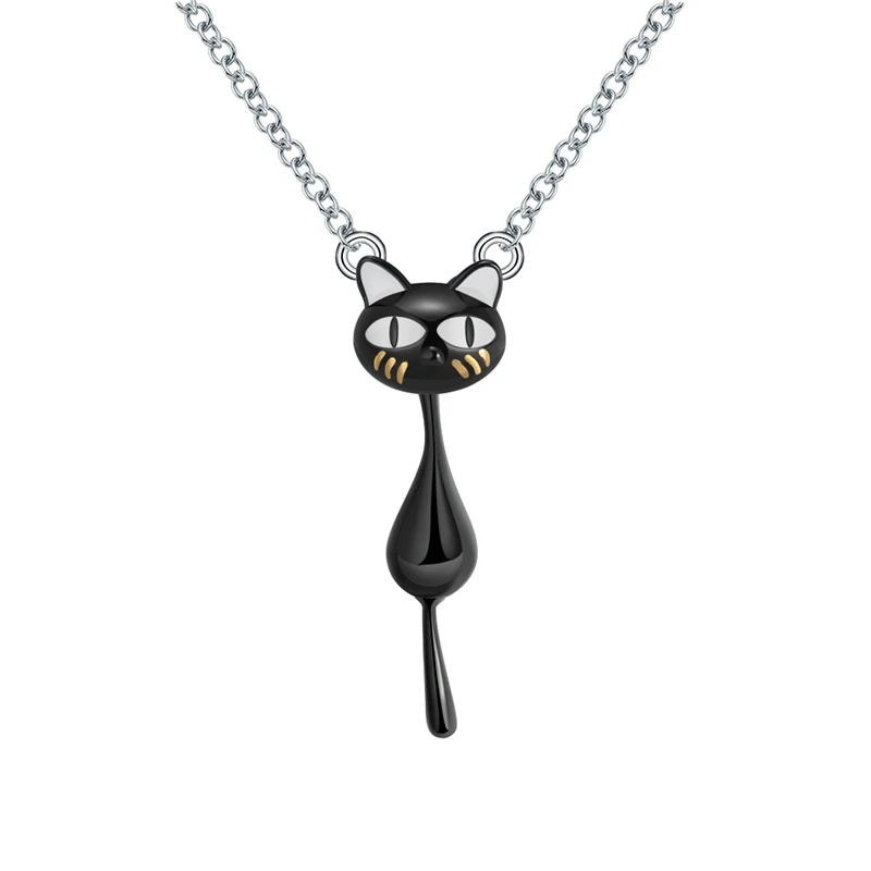 SN101 ORSA JEWELS Настоящее 925 пробы серебряные женские ожерелья оригинальные Висячие Черный кот наркоман хвост может двигаться кулон Девушка ювелирные изделия SN101 - Цвет камня: SN101