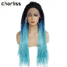 Длинный синтетический парик на кружеве для женщин ручной работы плетеный ящик косички парик Chorliss черный синий косплей парик высокотемпературный парик