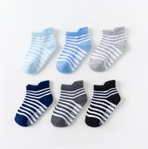 6 пар/лот, детские носки в полоску для мальчиков и девочек Нескользящие носки для малышей Детские хлопковые носки-тапочки для малышей Детские короткие носки - Цвет: c