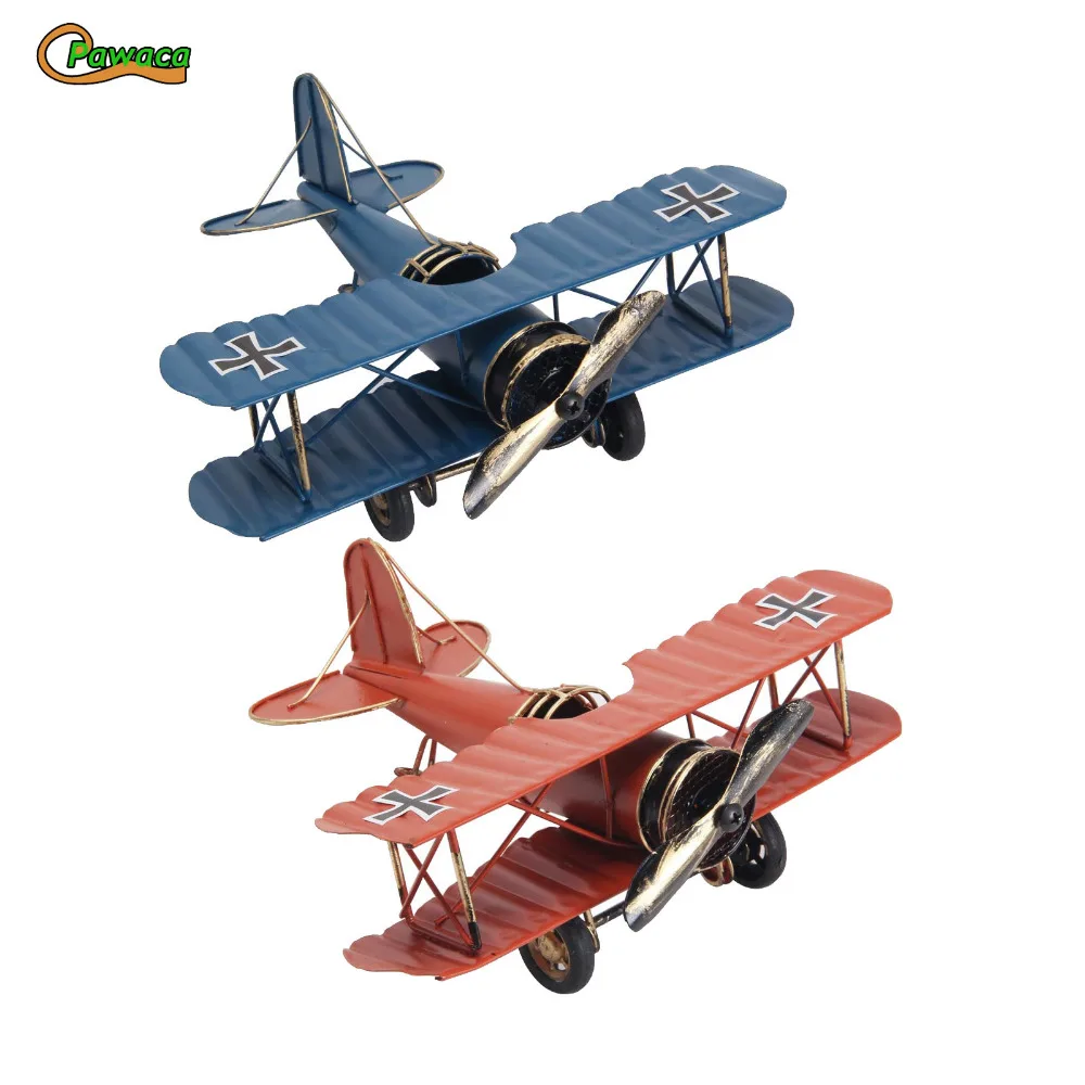 Vintage Metal Plane Model Figurines Iron Retro Airplane Glider Biplane Miniature 