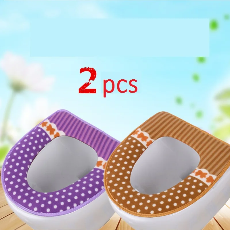 D purple brown 2pcs Радужные полосатые Чехлы для сиденья унитаза на молнии для туалета зимние теплые подушки Универсальный Размер удобный коврик для унитаза - Цвет: D purple brown 2pcs