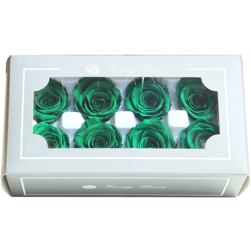 Dark Green 8 шт./кор. Искусственные цветы розы 4-5 см консервированные вечная розы коробка новогодние подарки на день Святого Валентина навсегда вечная роза уровня A - Цвет: Dark Green