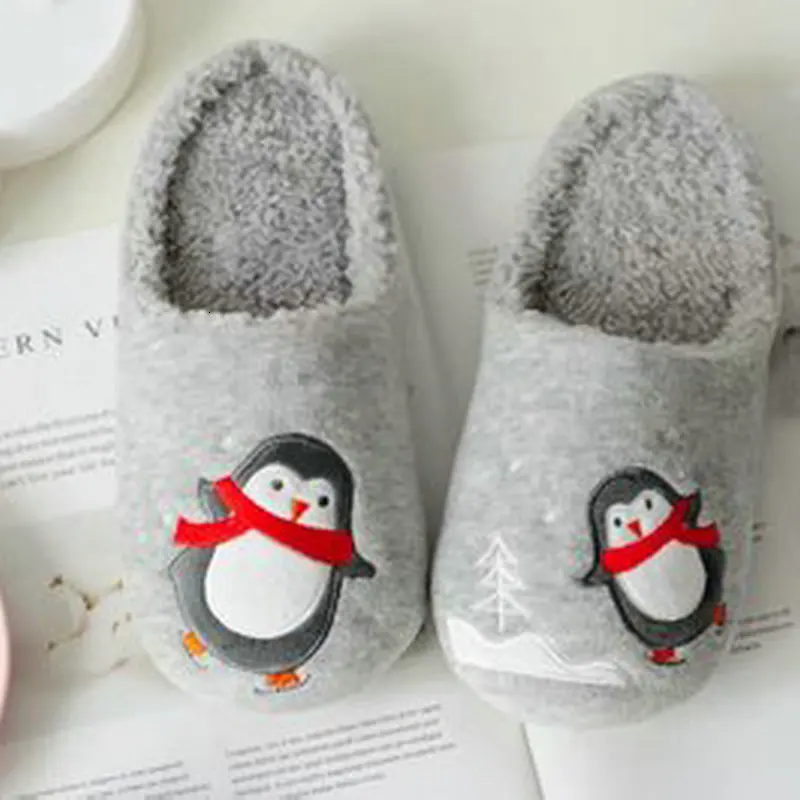 Winter Dance Scarf Penguin And Slipper Lovers Waterproof Indoor Floor Thermal Plush Home Shoes Women Slippers