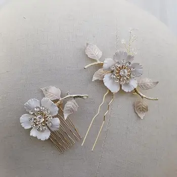 

Wedding Hair Combs Clips Flower Floral Headpieces Crystal Rhinestones Hairpins Headdress Women Brides Jewelry Bridal Accessories