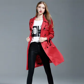 

Classical Trench 2020 Women's Fashion khaki Trench Coat Medium Length Ladies' Spring Autumn Double Breasted Overcocat S 4XL