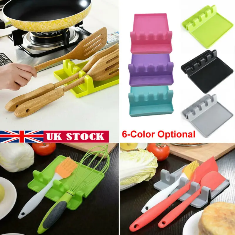 Kitchen Heat Resistant Silicone Spoon Rest Cooking Utensil Spatula Holder Pot ClipsSpoon Rests